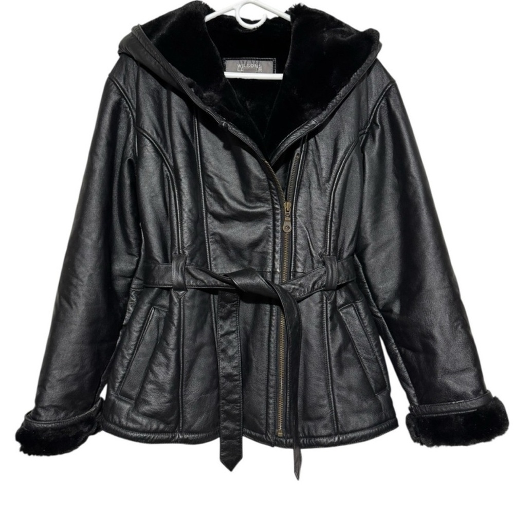 ✨Vintage Wilsons Leather Black Belted Jacket | Plush interior lining